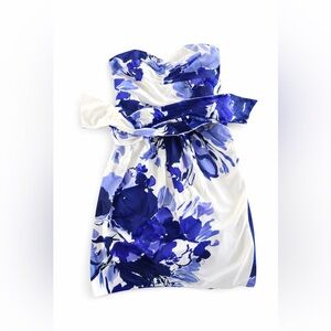 Suzi Chin Strapless Blue & White Floral Dress w/ Pockets – Size 4 | Like New